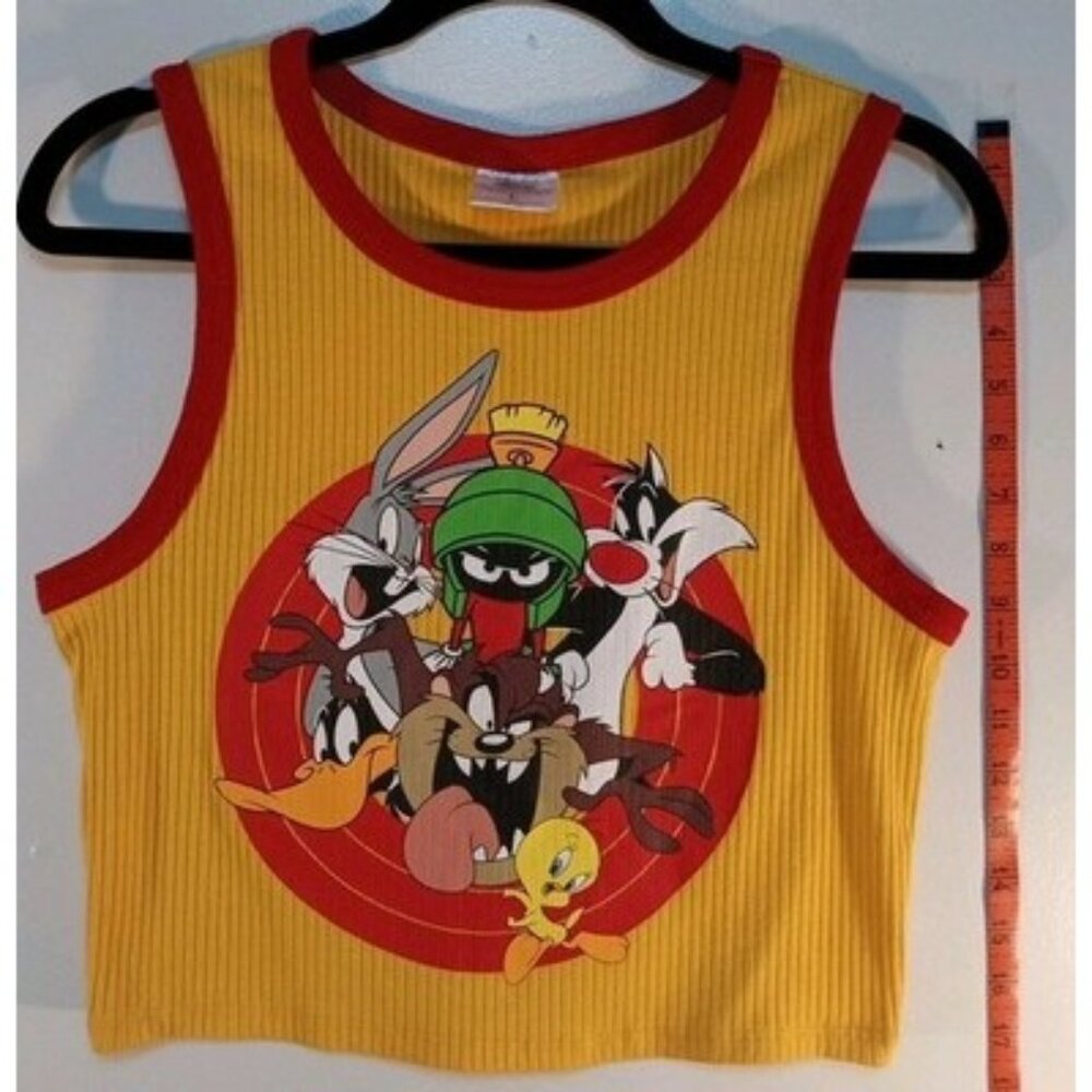 Looney Tunes Crop Sleeveless Top Orange (L) Bugs Bunny Taz Martian Vtg BBall